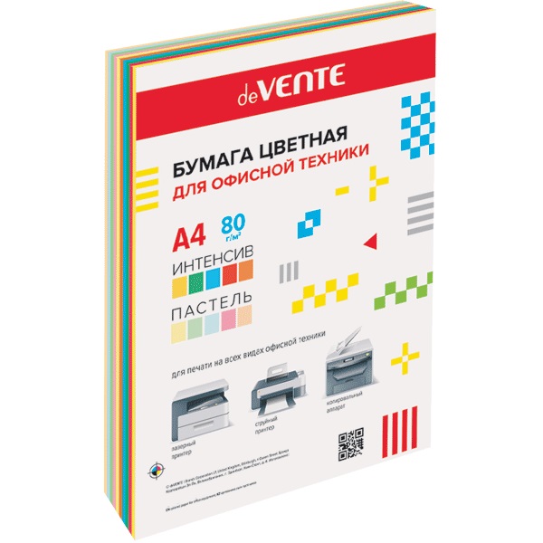 Набор цветной бумаги А4 80 г_м2 5 ярких_5 пастельных цветов 100л  deVente